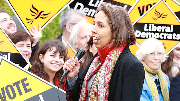 Munira Wilson MP addresses Lib Dem supporters