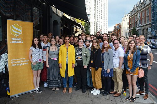 A group of Young Liberals at their 2019 Conference in London, including Josh Lucas Mitte