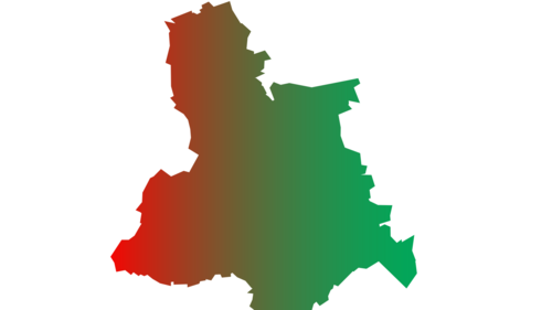 A map of Lewisham shaded from Labour Party red to Green Party green