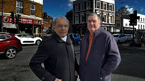 Peter Ramrayka and Chris Maines monitor the junction at Lee Bridge.