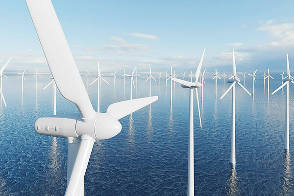 Wind turbines in the ocean. 